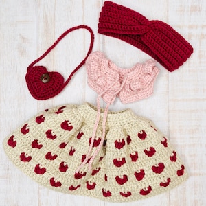 Amigurumi doll clothes, Valentine doll outfit pattern, crochet doll clothes pattern