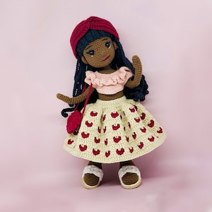 Amigurumi Puppen Schnittmuster, gehäkelte Mädchen Schnittmuster, Puppenoutfit gehäkelt, Puppenstirnband gehäkelt, Puppenhaarperücke gehäkelt, Puppenhaarband gehäkelt