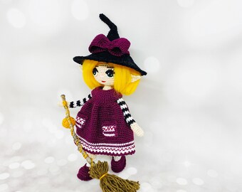 Crochet witch pattern, amigurumi witch pattern, amigurumi doll, small crochet doll pattern, crochet witch hat pattern