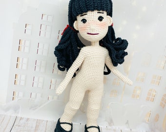 Amigurumi Doll PDF Tutorial, 10 inch Base Body Crochet Pattern, doll with wire frame crochet tutorial, crochet toy hair wig, doll face diy
