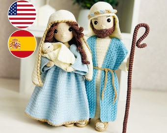 Crochet pattern Nativity Set, crochet doll pattern, amigurumi doll pattern, Mary, Joseph and Jesus dolls crochet pattern,