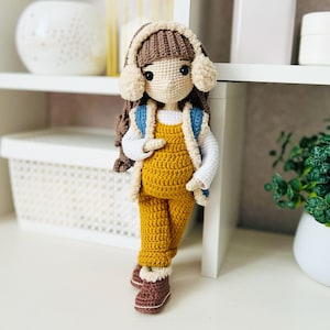Crochet doll pattern, pregnant doll crochet pattern, amigurumi doll pattern, crochet clothes pattern, doll with clothes, doll ear muffs pdf