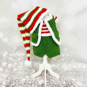 Amigurumi doll clothes pattern, crochet doll outfit, Amigurumi doll clothes, Christmas elf doll outfit, doll elf hat crochet pattern