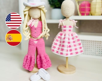 Modello per vestiti per bambole amigurumi, vestito per bambola all'uncinetto