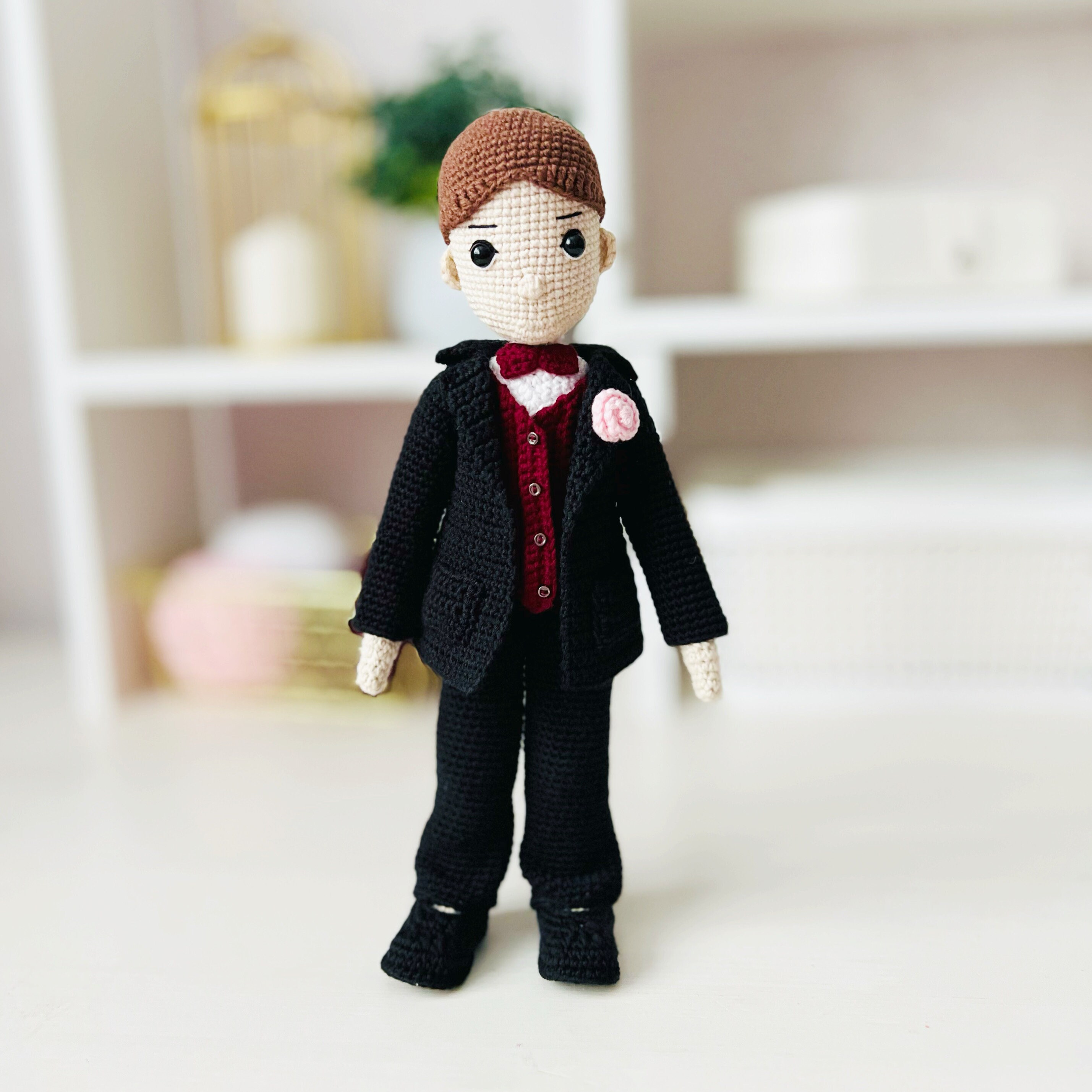 花嫁と花婿のかぎ針編みパターン、編みぐるみウェディングドール