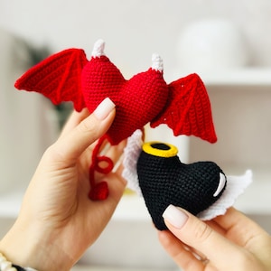 Häkelherz MUSTER, Amigurumi Muster Herz mit Flügeln, Valentinstag Herz, Engel und Teufel gehäkelt, Häkelherz Ornament
