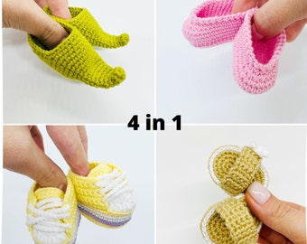 Crochet Doll Shoes Pattern, 4-in-1 Set (PDF Pattern)