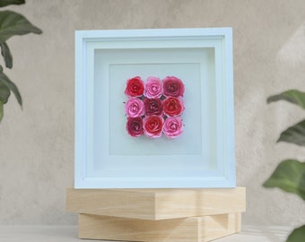 Love Blossoms: White Frame with 9 Pink Roses