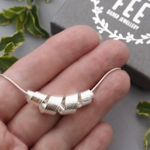 Sterling silver twisted ribbon curl slider necklace - unique handmade twisted corkscrew coil spiral scroll pendant for women