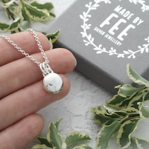 Argentium silver round pebble pendant necklace - dainty silver nugget - unique handmade sterling silver jewellery for women