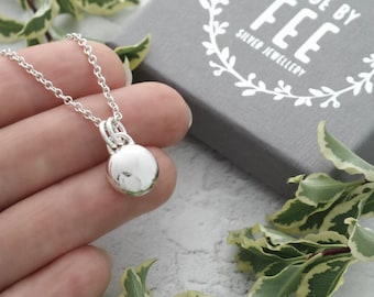 Argentium silver round pebble pendant necklace - dainty silver nugget - unique handmade sterling silver jewellery for women