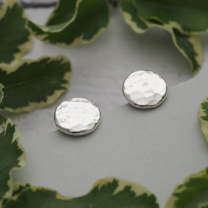 9mm or 10mm sterling silver hammered pebble earrings - solid silver nugget earrings - unique handmade rustic jewellery