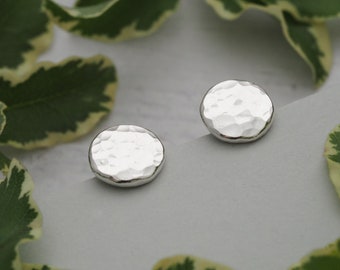 9mm or 10mm sterling silver hammered pebble earrings - solid silver nugget earrings - unique handmade rustic jewellery