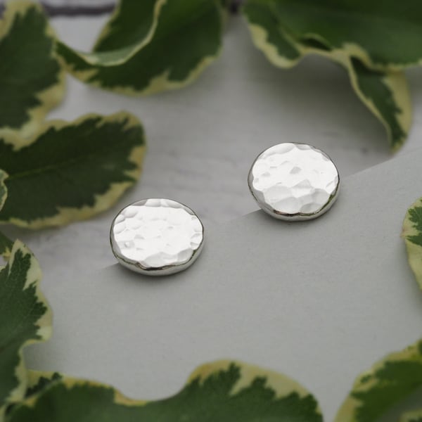 9mm or 10mm sterling silver hammered pebble earrings - solid silver nugget earrings - unique handmade rustic jewellery