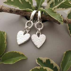 Sterling silver hammered heart circle leverback hoop earrings - unique handmade jewellery for women - huggie earrings