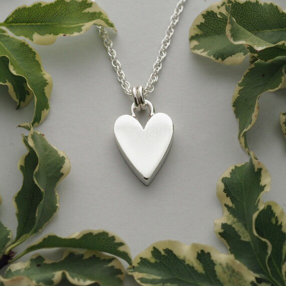 Chunky Solid Sterling Silver Heart Pendant Necklace Unique