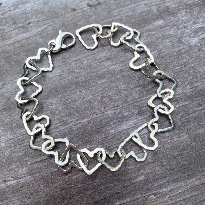 Sterling silver interlocking heart chain link bracelet Etsy