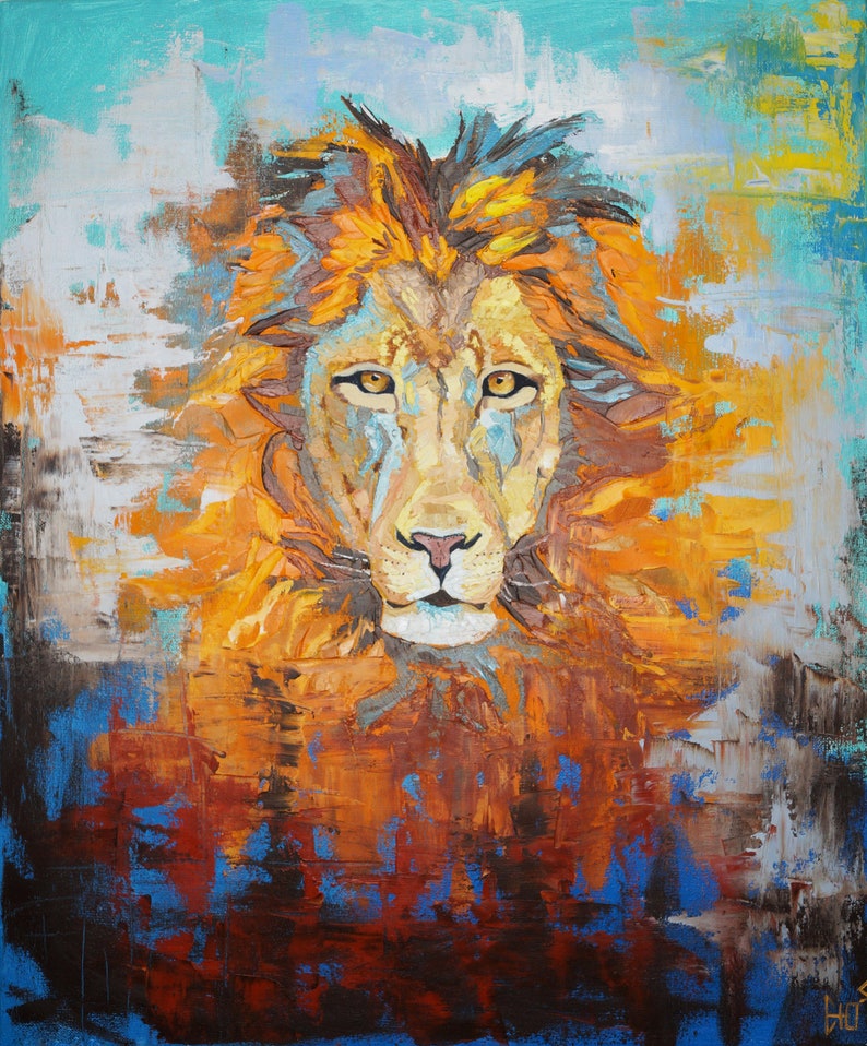 Lion Abstract Painting Art Lion Original Art Lion Canvas art Etsy