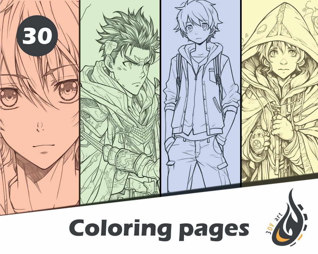 30 Coloring Pages Anime Boys for Kids - Etsy