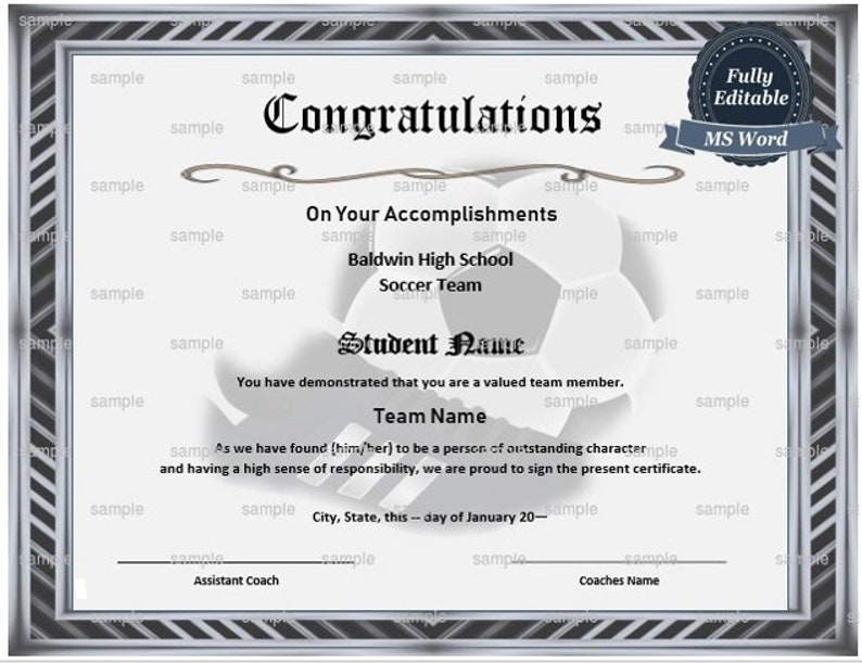 Printable Football Certification MS Phrase Template - Editable Certification Template- Fast Obtain - Football Printable Award Certification picture regarding Printable Soccer Certificate referred to as Printable Football Certification MS Phrase Template - Editable Certification Template- Fast Down load - Football Printable Award Certification