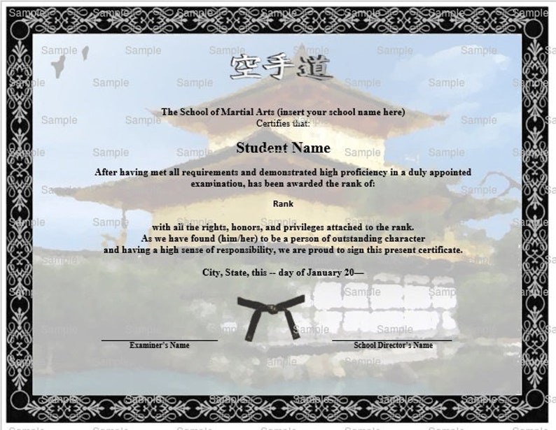 DojoTemple Martial ArtsKarate Rank Belt Certificate Template