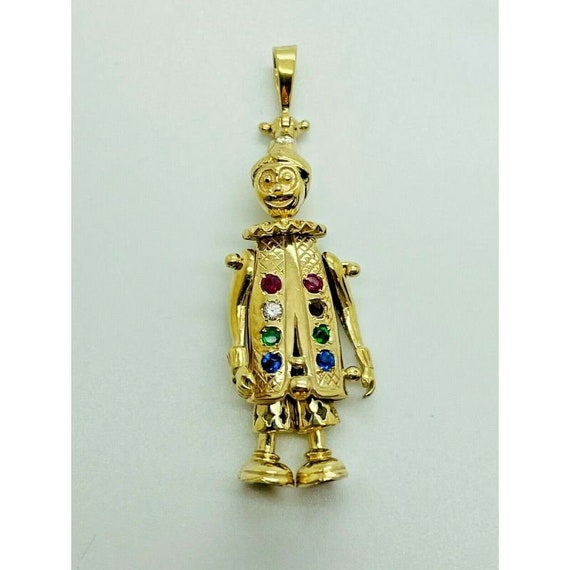 CZ Clown Pendant Gold Clown Charm 9ct 