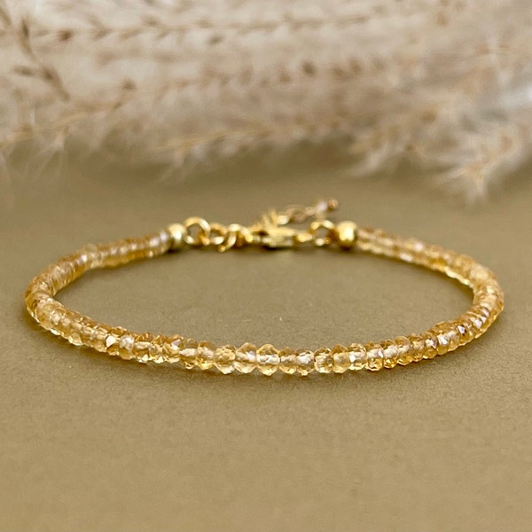 Armband Citrin 925er Echtsilber oder 14k goldfilled Geburtsstein November Geschenk Frau Freundin Brautjungfer Stapelarmband Hochzeit Mutter