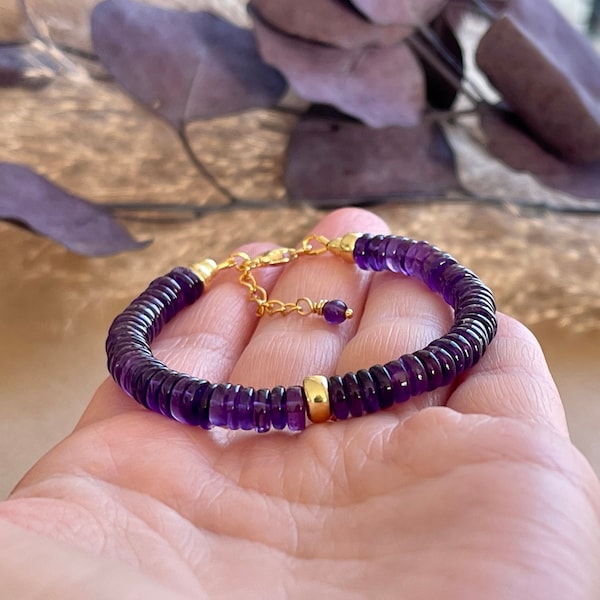 Amethyst Bracelet /Heishi Bracelet /Purple Bracelet /Birthstone Bracelet /Amethyst Jewelry /Bracelet Gift / 28 Tauri