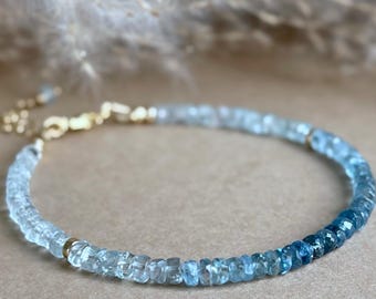 Aquamarine bracelet in gold | Genuine aquamarine jewelry | Blue stone bracelet | Gemstone bracelet for women | 28Tauri