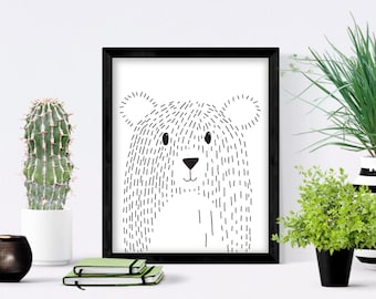 Bear Nursery Print . Woodland Nursery Art Decor . Animal Nursery . Modern Minimalist Neutral Wall Print . Instant Download 8 x 10 .