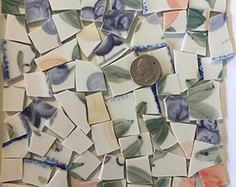 Mosaic Art and Craft Supply Fruit and Leaves on White China Tiles A562 Mosaic Art and Craft Supply Fruit and Leaves on White China Tiles A562
