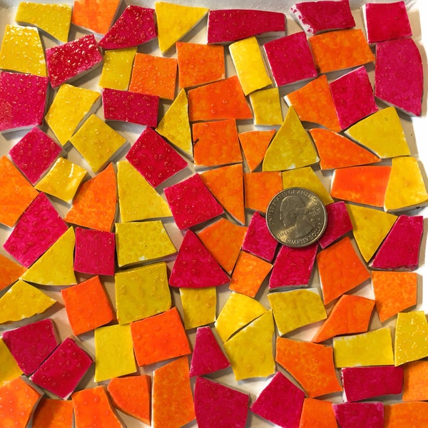 Hand Painted Multicolored Solid Colored Mosaic Tiles ~ Broken China Hand Cut Plates ~ Art & Craft Supplies ~ Tools ~ Hot Mixed Colors HPMH