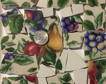 Mosaic Art and Craft Supply Fruit and Leaves on White China Tiles A562 Mosaic Art and Craft Supply Fruit and Leaves on White China Tiles A562