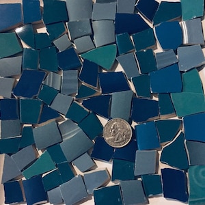 Mosaic Art and Craft Supply Recycled Broken China Tiles - Mixed Shades of Blue C728