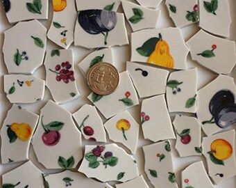 Mosaic Art and Craft Supply Fruit and Leaves on White China Tiles A562 Mosaic Art and Craft Supply Fruit and Leaves on White China Tiles A562