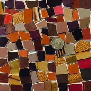 Earth Tone Broken China Mosaic Tiles: Brown, Orange, Green Mix C842