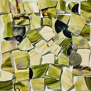 Mosaic Art Crafts Supplies Thick Chunky Green and Purple Floral Tiles B648