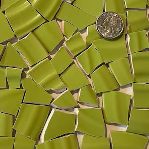 Broken China Mosaic Art and Craft Supply Bright Chartreuse Green Stoneware Tiles E723