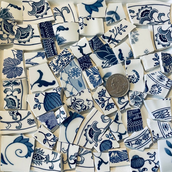 Mosaic Art and Crafts Supplies Random Mixed Shabby Chic Classic Broken China Blue and White Patterns Tiles E017