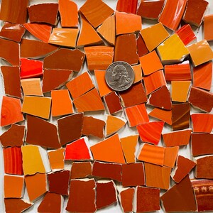 Mosaic Art and Craft Supply Recycled Broken China Tiles - Mixed Shades of Orange C645