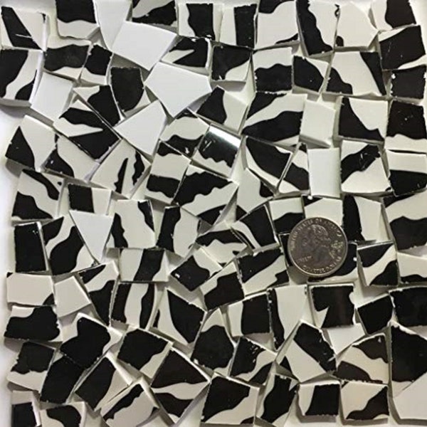 Mosaic Art and Craft Supply Broken China Black and White Zebra Striped Tiles B045