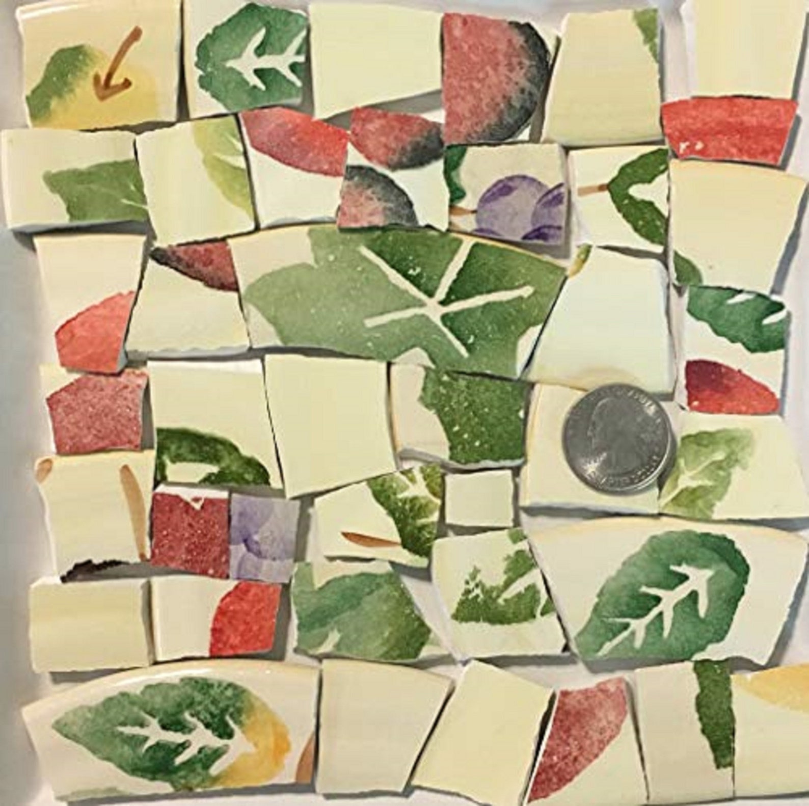 Mosaic Art Crafts Supplies Green and Yellow Leaf Tiles B909 Etsy UK