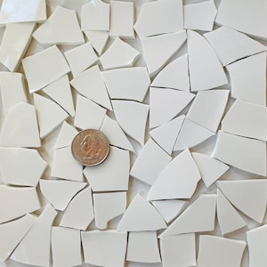 Broken China Mosaic Tile - Arts and Craft Supplies Cut from Porcelain China Plates - White Tiles F014