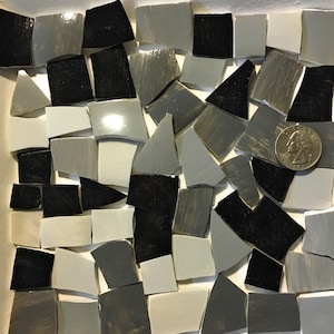 Hand Painted Solid Colored Mosaic Tiles ~ Broken China Hand Cut Plates ~ Art  and Craft Supplies ~ Tools ~Mixed Shades of Black & Gray HP42M