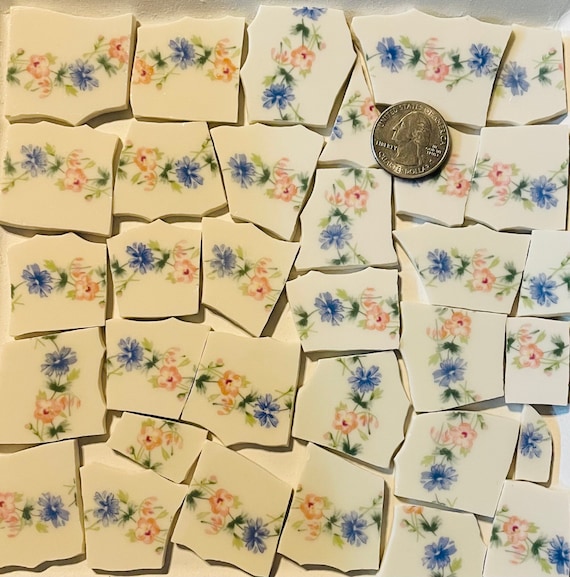 ヴィンテージチャイナモザイクタイル：シャビーシックなピンク＆ブルー
