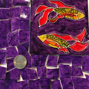 Mosaic Craft Supplies & Tools ~ Modern Abstract Hand Painted Sign of Zodiac ~ 4&quot; Purple Ceramic w/ Matching Broken China Tiles ~ Pisces