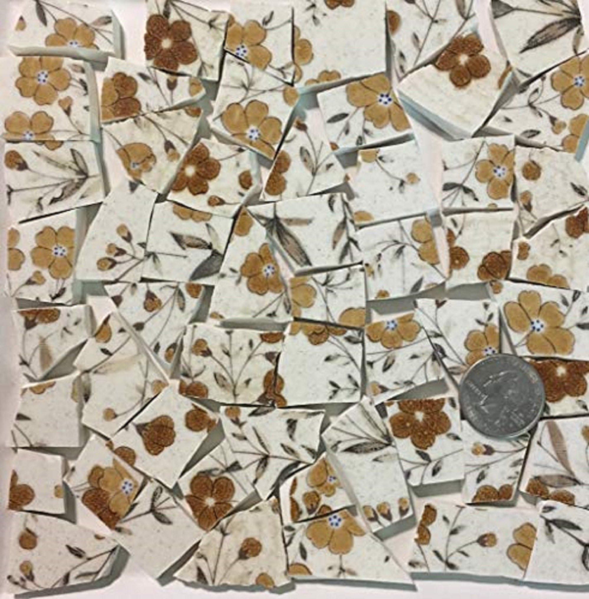 Mosaic Art Crafts Supplies Brown and Cream Flower Tiles B760 Etsy