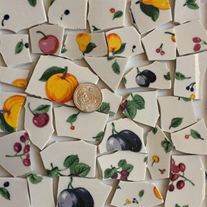 Mosaic Art and Craft Supply Fruit and Leaves on White China Tiles A562 Mosaic Art and Craft Supply Fruit and Leaves on White China Tiles A562