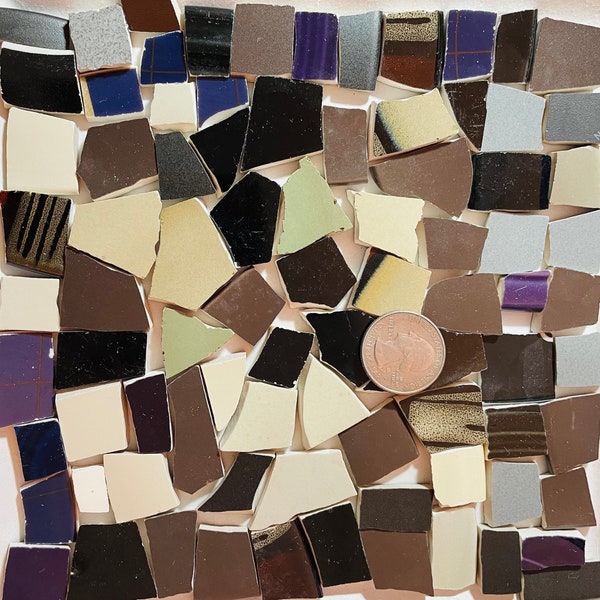 Mosaic Art and Craft Supply Recycled Broken China Tiles - Random Mixed Shades of Brown Gray Beige and Green Earth Tone Tiles E219