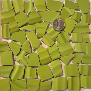 Broken China Mosaic Art and Craft Supply Bright Chartreuse Green Stoneware Tiles E718